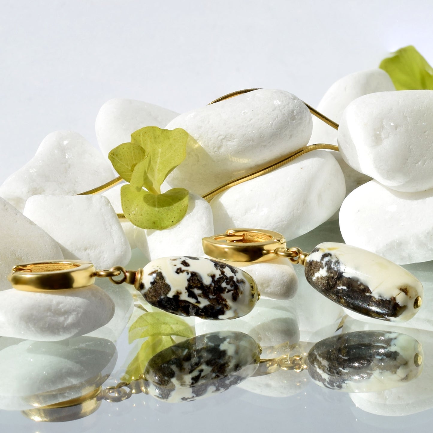 Gold Plated Silver Earrings with Unique Baltic Amber