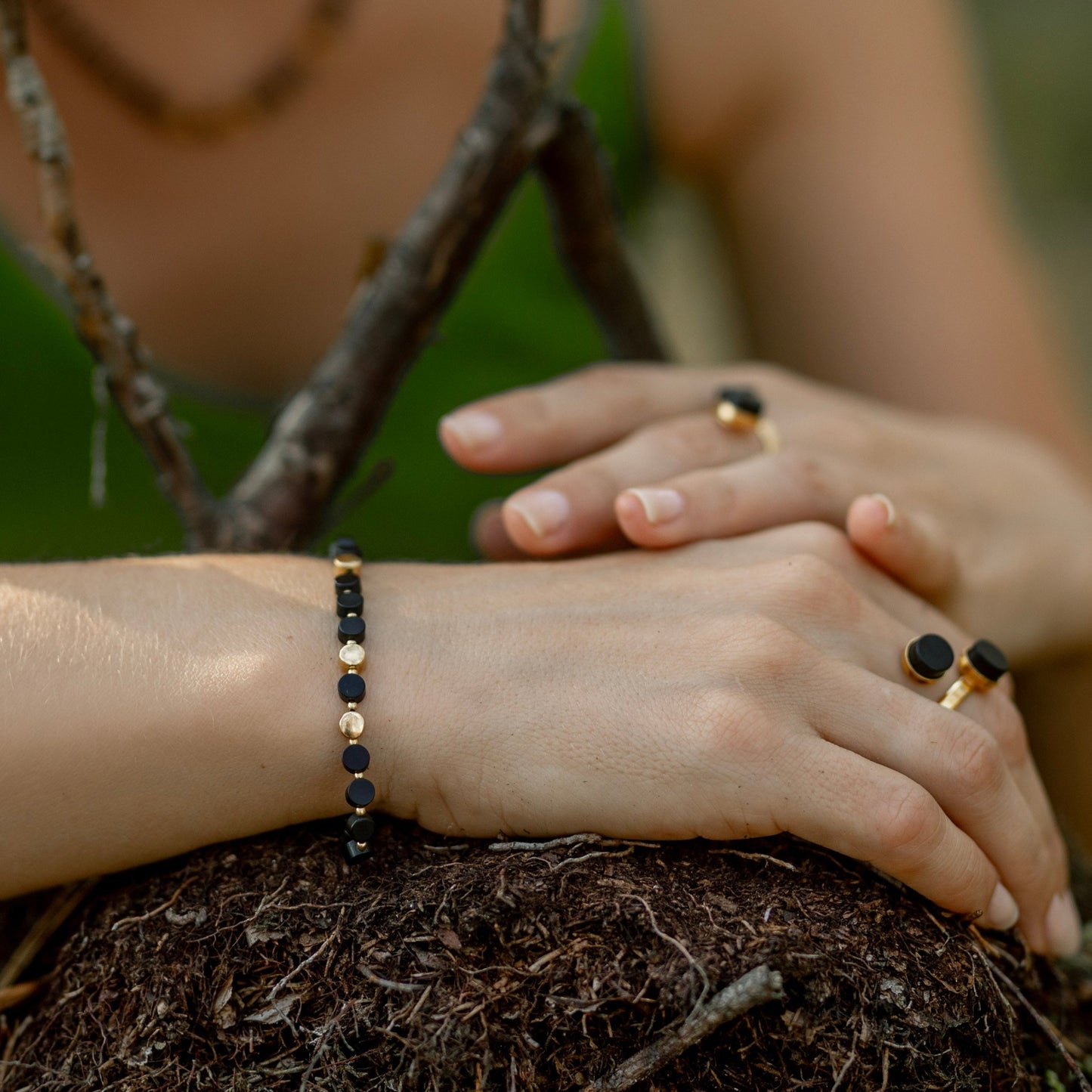 Black Amber Bracelet "FOREST PEARLS": Subtly Luxurious Elegance