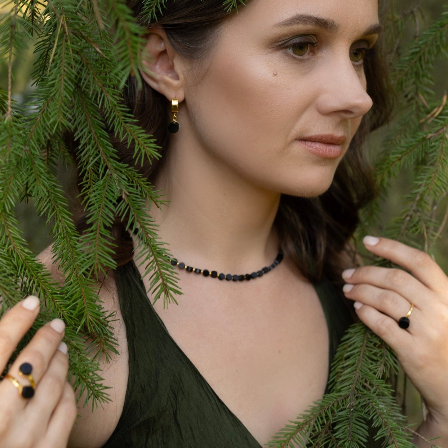 Black Amber Necklace "FOREST PEARLS": Stylish Soft Elegance
