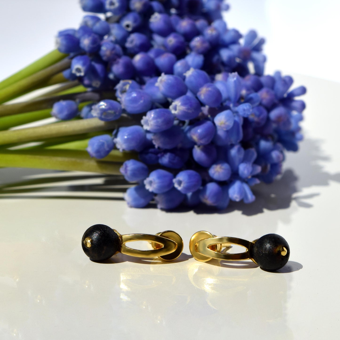 Natural Black Baltic Amber Minimalist Earrings