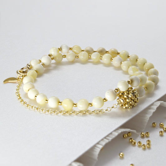 White Amber and Gold Plated Silver Cube Bracelet