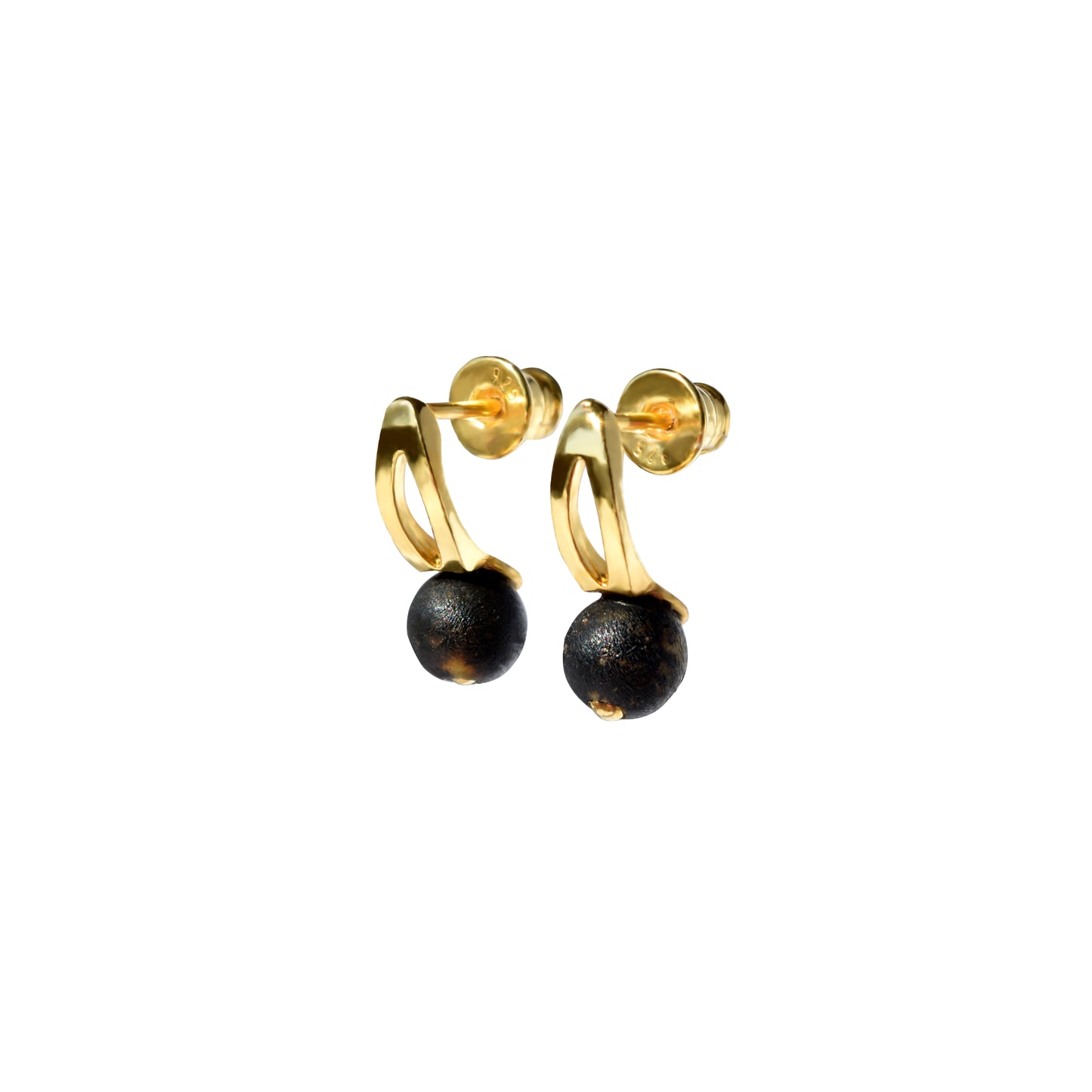 Natural Black Baltic Amber Minimalist Earrings