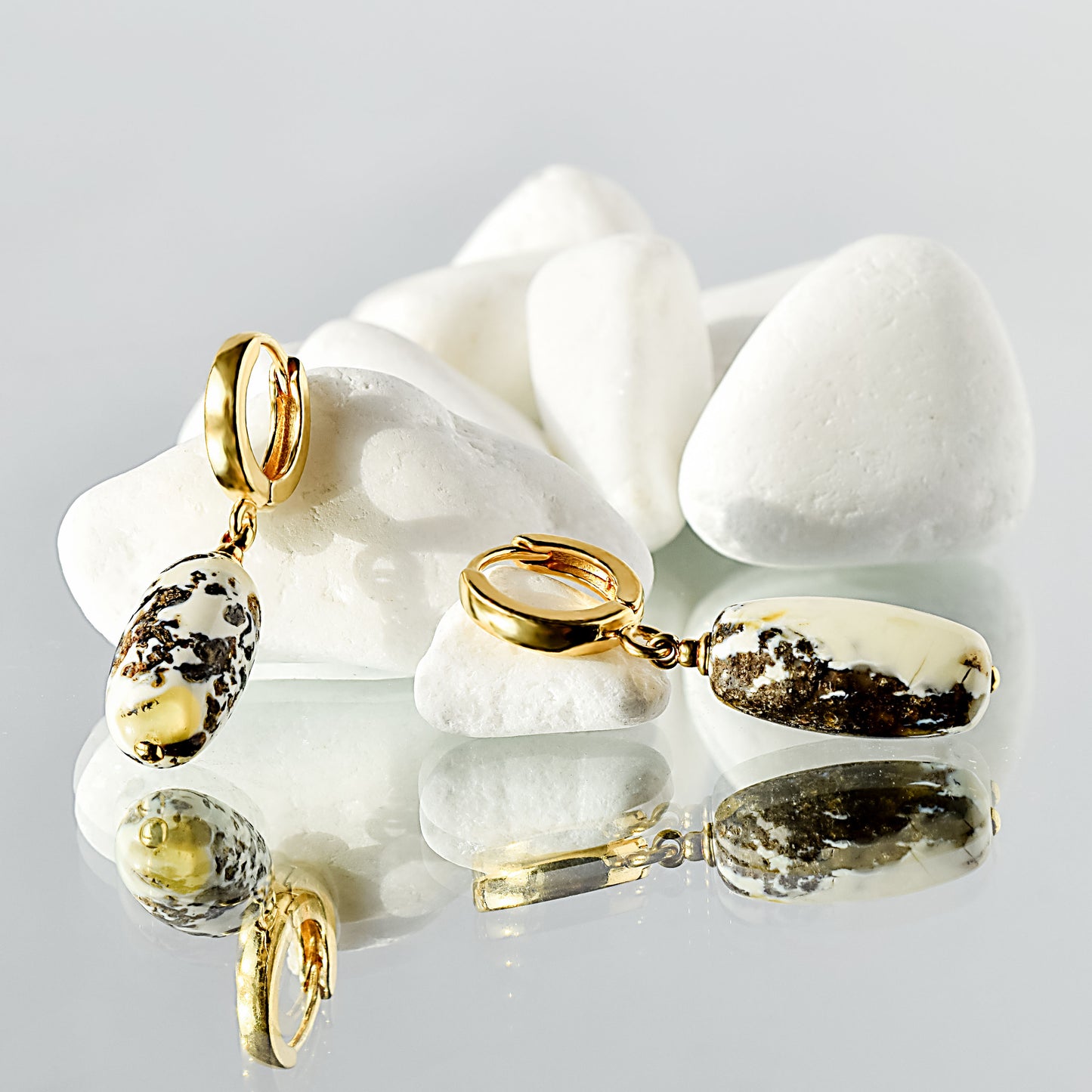 Gold Plated Silver Earrings with Unique Baltic Amber