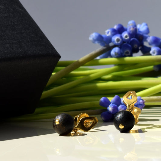 Minimalist Earrings with Natural Black Baltic Amber