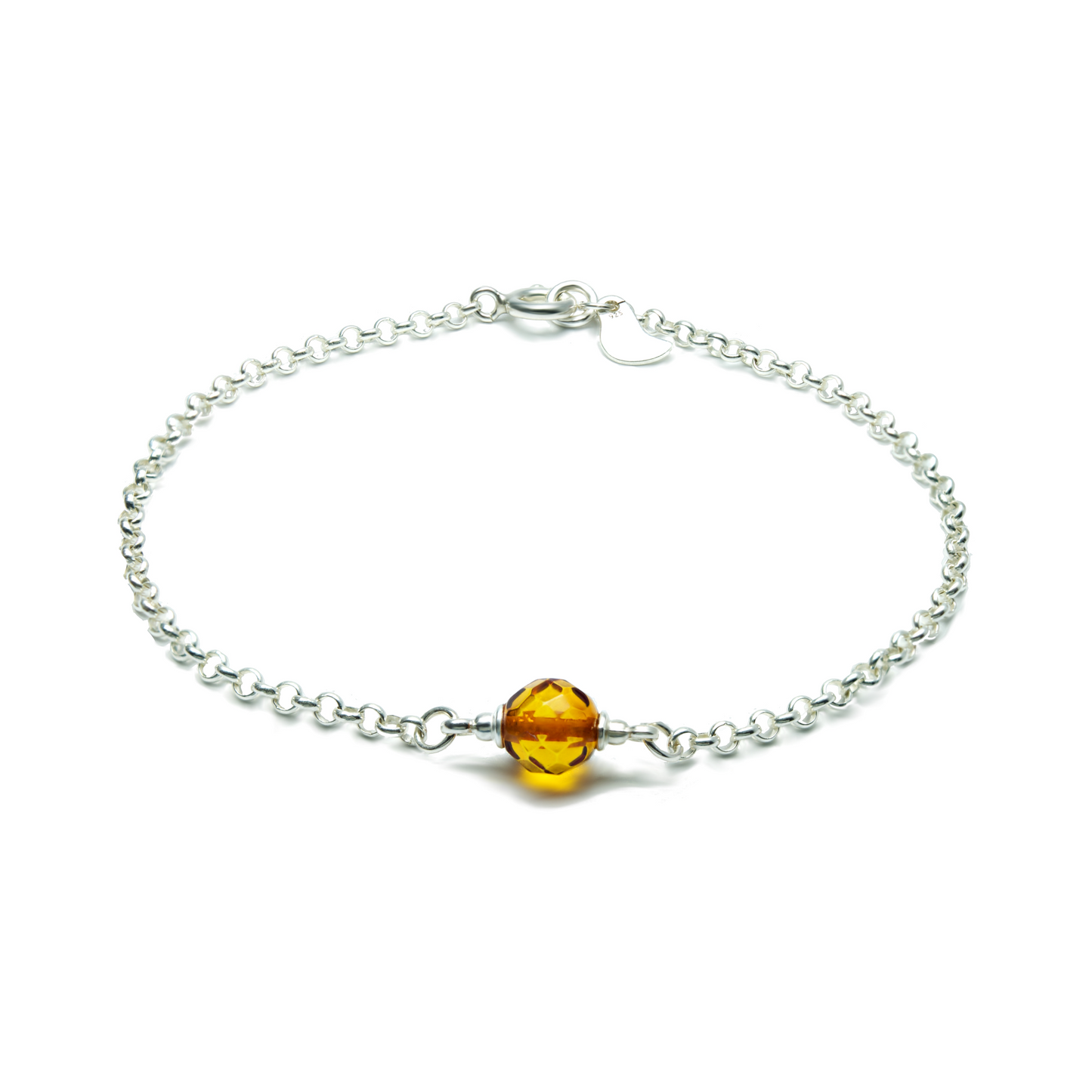 Silver Brackclet with Honey Color Natural Amber