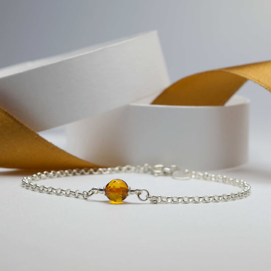 Silver Brackclet with Honey Color Natural Amber