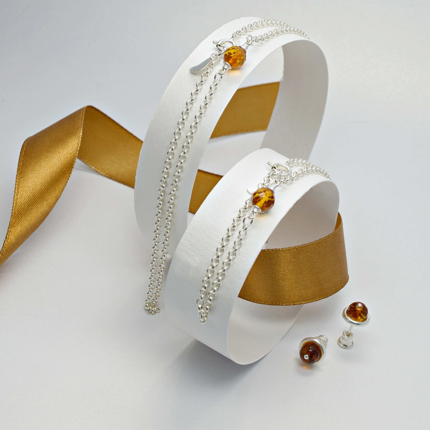 Silver Brackclet with Honey Color Natural Amber