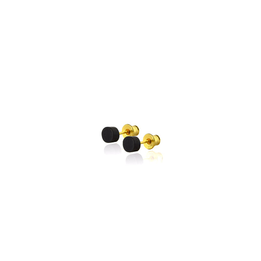 Minimalist Gold-Plated Stud Earrings with Black Baltic Amber