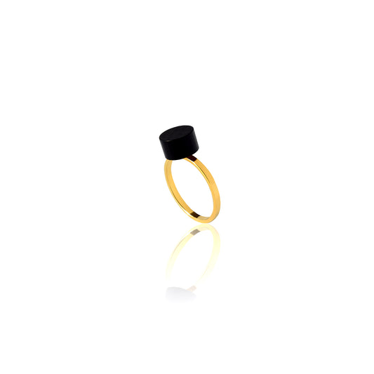 Gold-plated silver ring with black Baltic amber