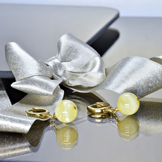 Natural White Baltic Amber Elegant Earrings