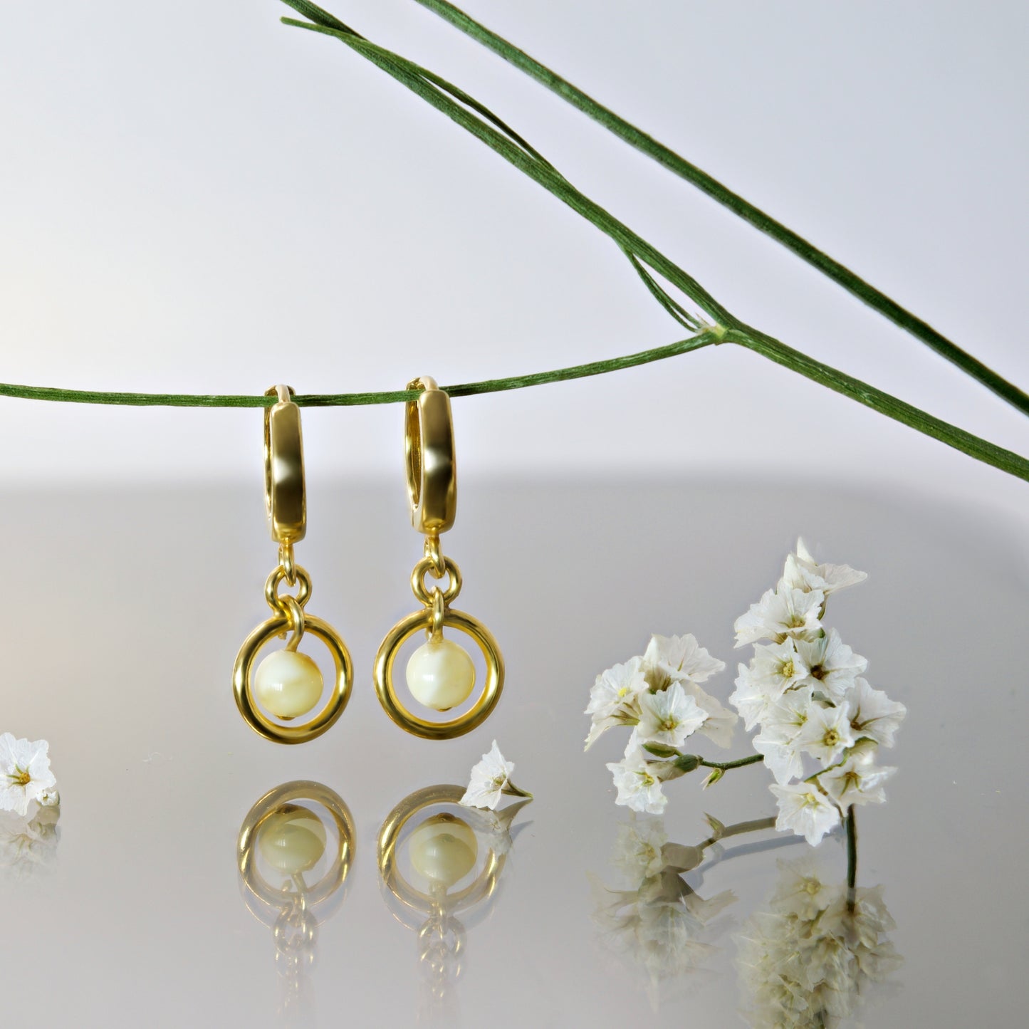 Natural White Baltic Amber Elegant Earrings