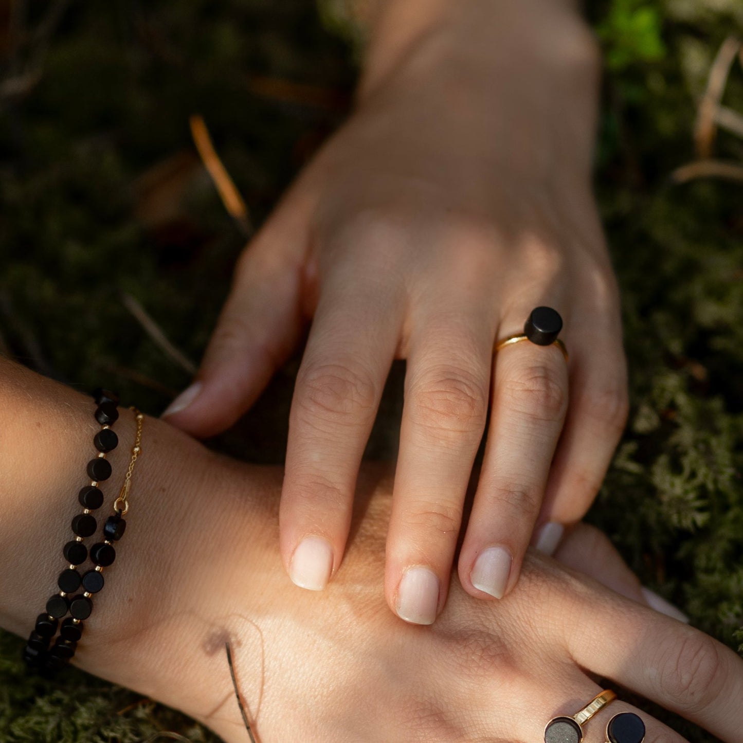 black baltic amber ring with natural amber stone