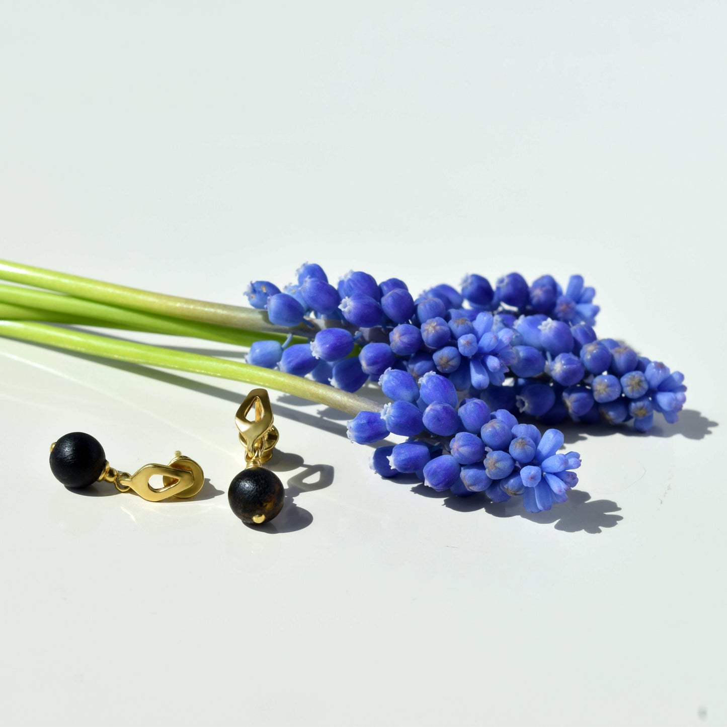 Minimalist Earrings with Natural Black Baltic Amber