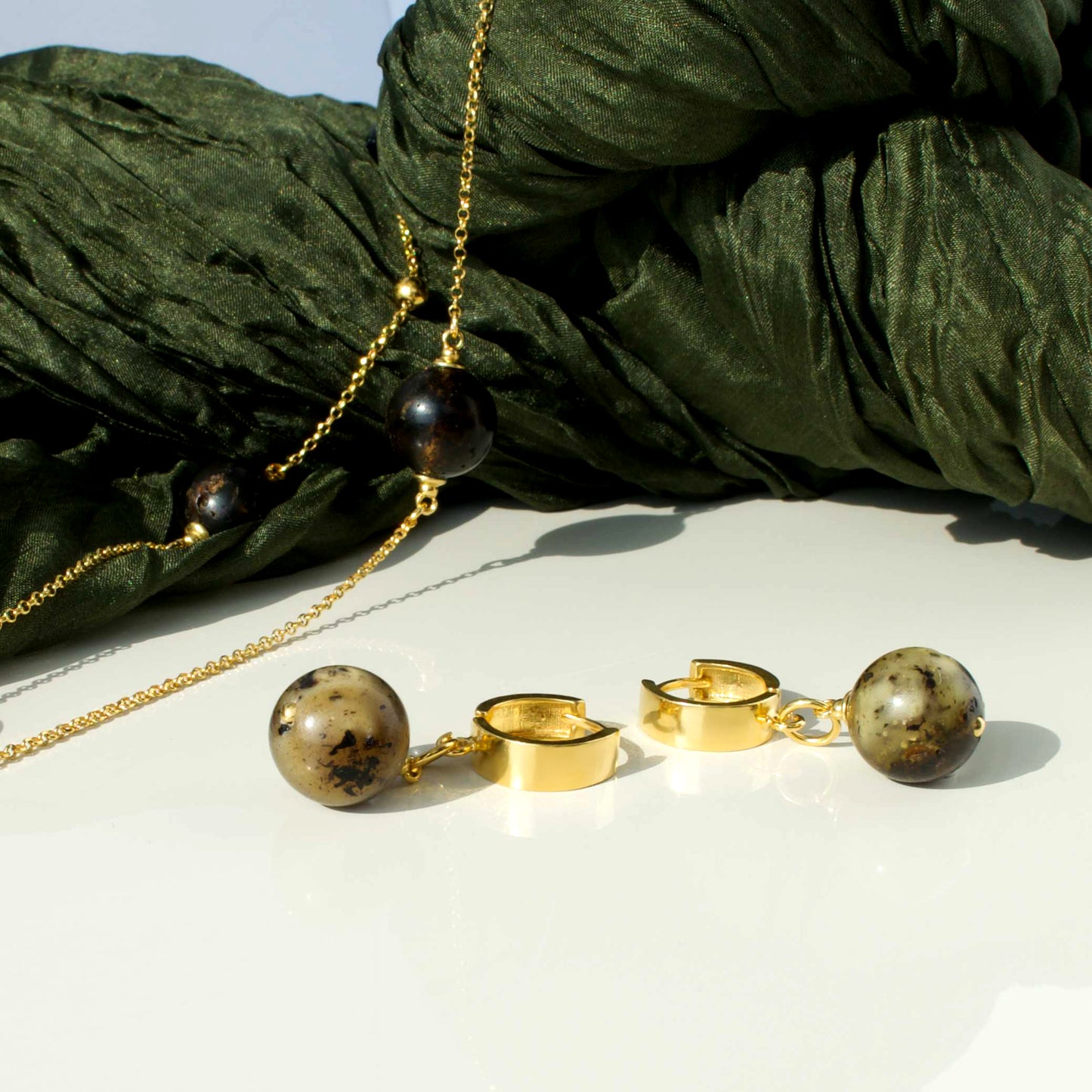 Unique Baltic Amber Earrings WOOD MOSS