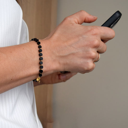 Black Amber Tablet Beads Bracelet: Stylish Soft Elegance