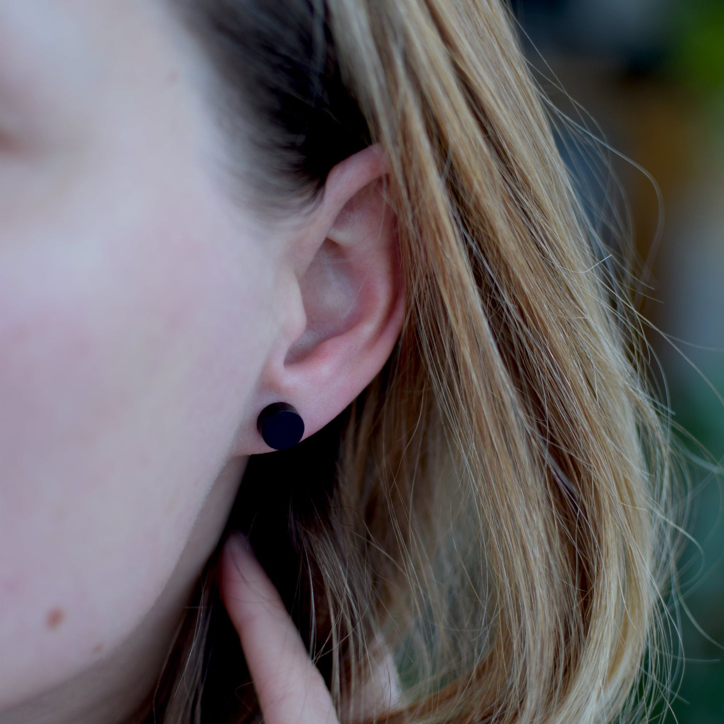 Gold-Plated Stud Earrings with Black Baltic Amber