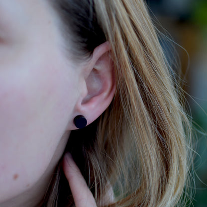 Gold-Plated Stud Earrings with Black Baltic Amber