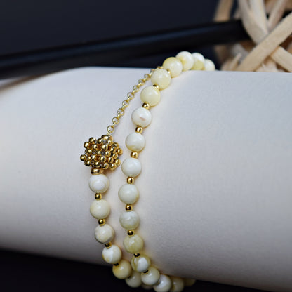 White Amber and Gold Plated Silver Cube Bracelet