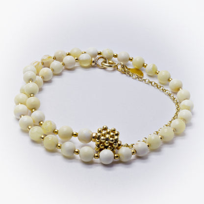 White Amber and Gold Plated Silver Cube Bracelet