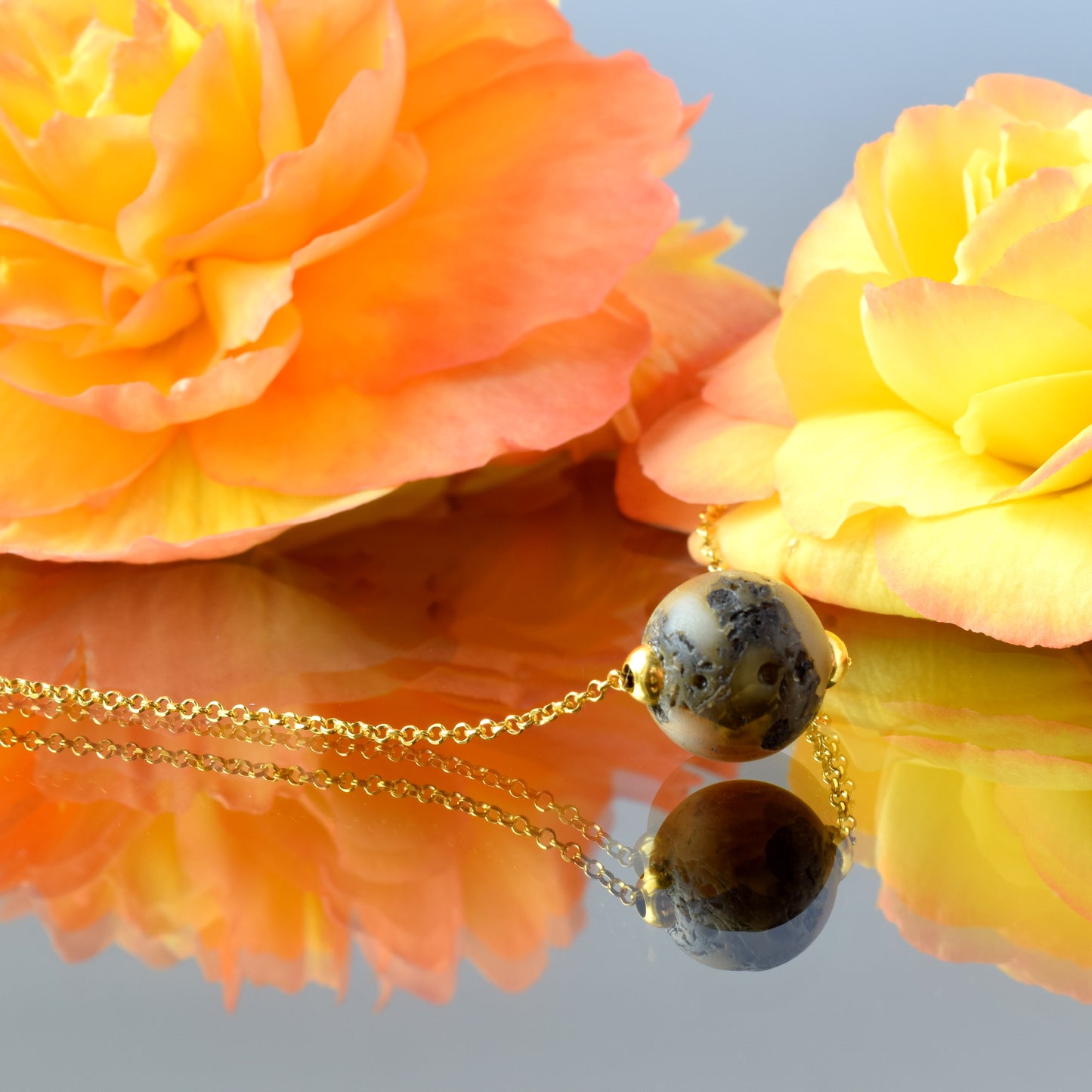 Unique Baltic Amber Pendant with Gold Plated Silver chain