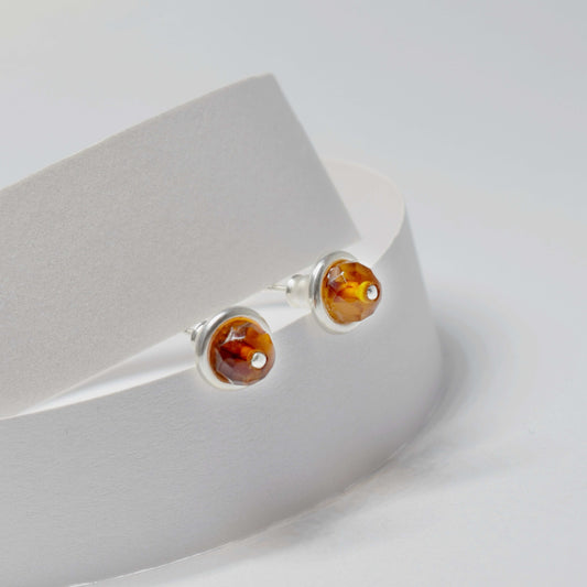 Silver Earrings with Honey Color Natural Amber