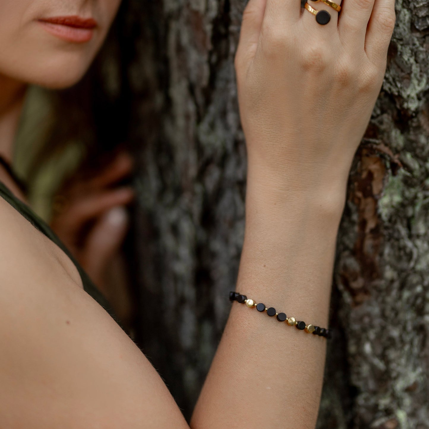 black baltic amber bracelet close up amber detail