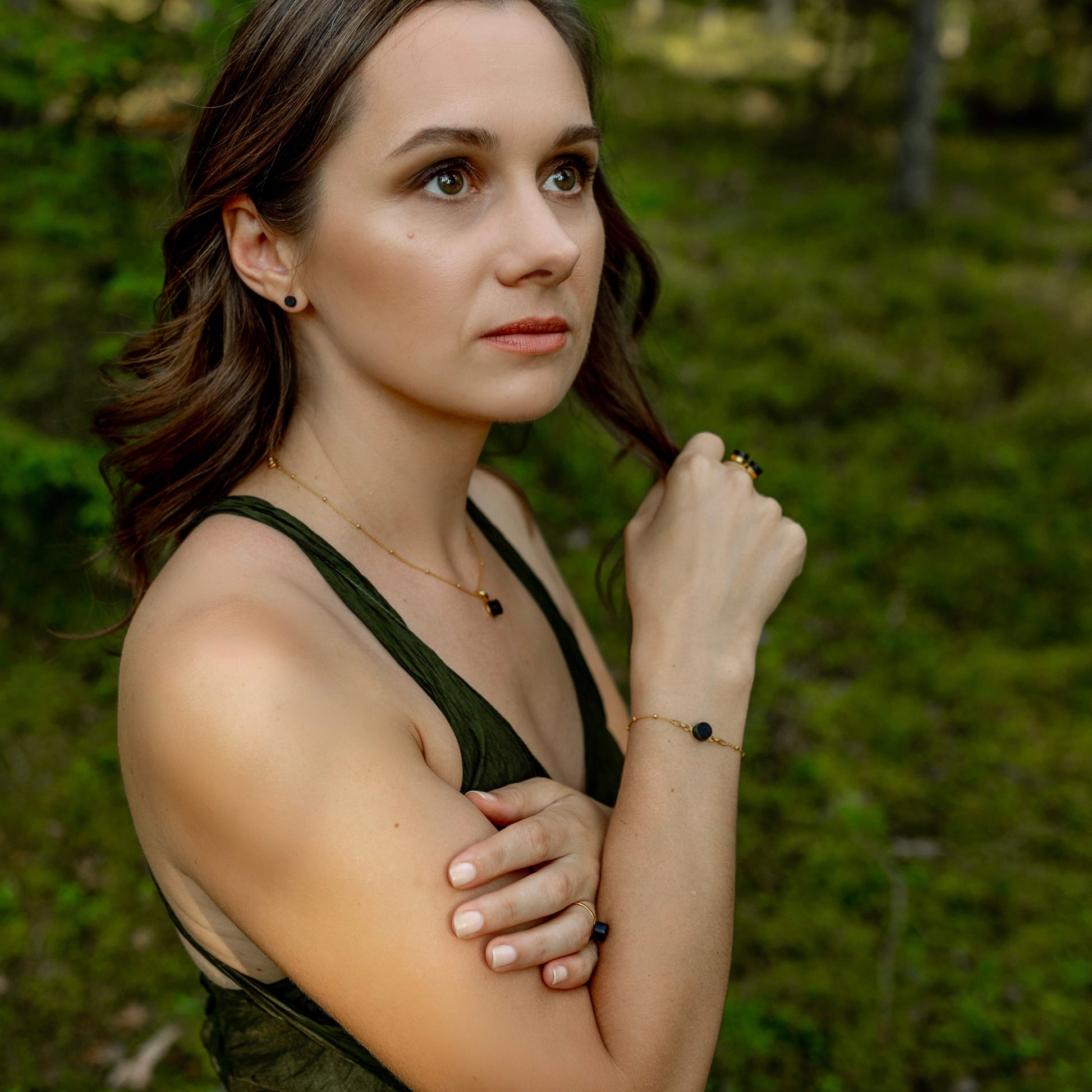 black baltic amber bracelet worn minimalist jewelry style