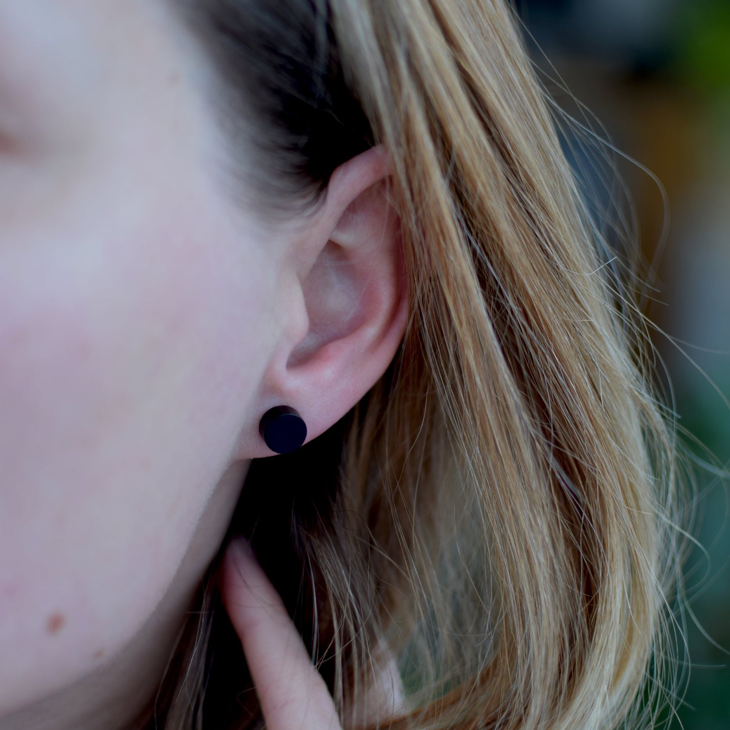 black baltic amber stud earrings gold plated detail