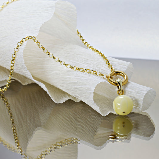 Natural White Baltic Amber Elegant Gold Plated Pendant